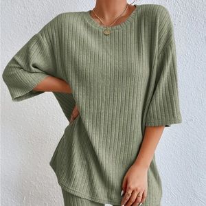 Forest green lounge wear matching set with biker shorts